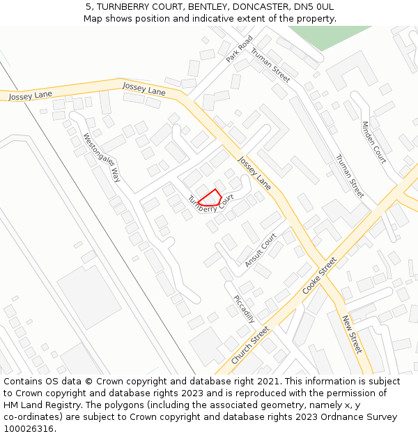 5, TURNBERRY COURT, BENTLEY, DONCASTER, DN5 0UL: Location map and indicative extent of plot