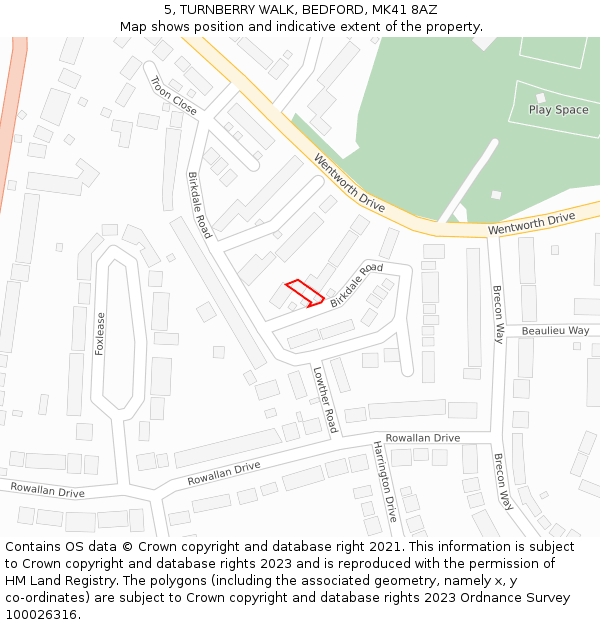 5, TURNBERRY WALK, BEDFORD, MK41 8AZ: Location map and indicative extent of plot