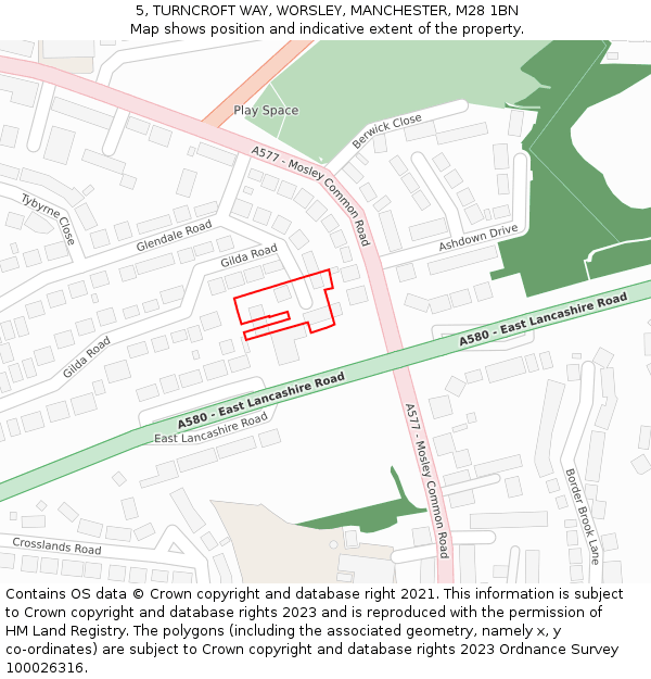 5, TURNCROFT WAY, WORSLEY, MANCHESTER, M28 1BN: Location map and indicative extent of plot