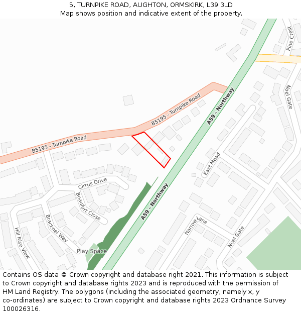 5, TURNPIKE ROAD, AUGHTON, ORMSKIRK, L39 3LD: Location map and indicative extent of plot