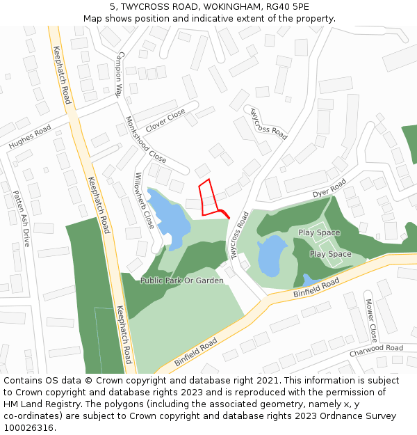 5, TWYCROSS ROAD, WOKINGHAM, RG40 5PE: Location map and indicative extent of plot