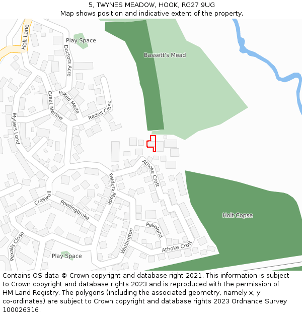 5, TWYNES MEADOW, HOOK, RG27 9UG: Location map and indicative extent of plot