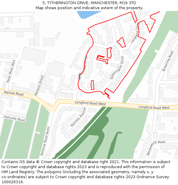 5, TYTHERINGTON DRIVE, MANCHESTER, M19 3TD: Location map and indicative extent of plot
