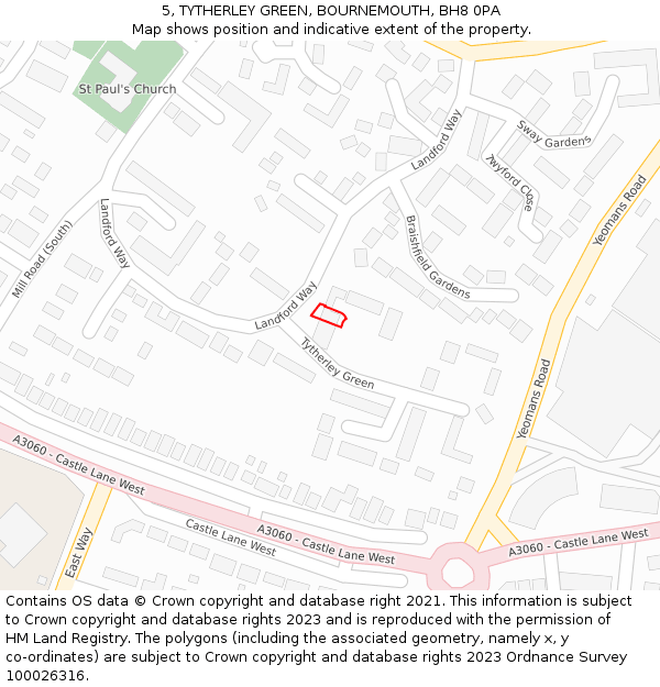 5, TYTHERLEY GREEN, BOURNEMOUTH, BH8 0PA: Location map and indicative extent of plot