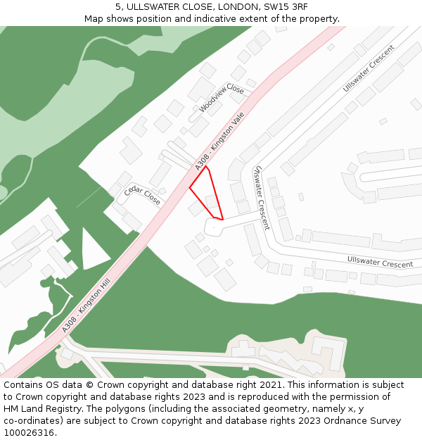 5, ULLSWATER CLOSE, LONDON, SW15 3RF: Location map and indicative extent of plot