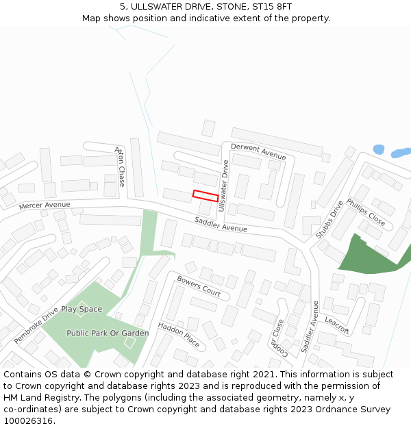 5, ULLSWATER DRIVE, STONE, ST15 8FT: Location map and indicative extent of plot