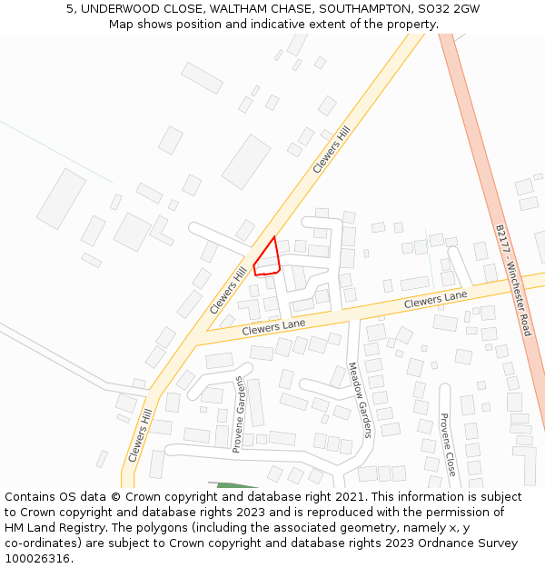 5, UNDERWOOD CLOSE, WALTHAM CHASE, SOUTHAMPTON, SO32 2GW: Location map and indicative extent of plot