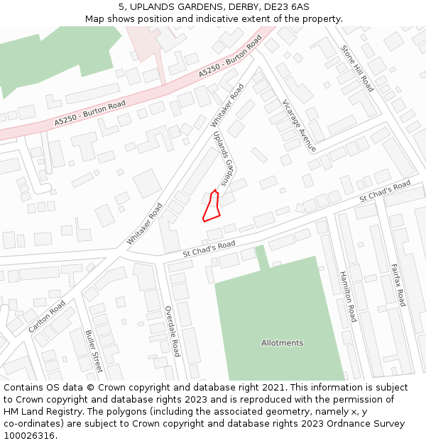 5, UPLANDS GARDENS, DERBY, DE23 6AS: Location map and indicative extent of plot