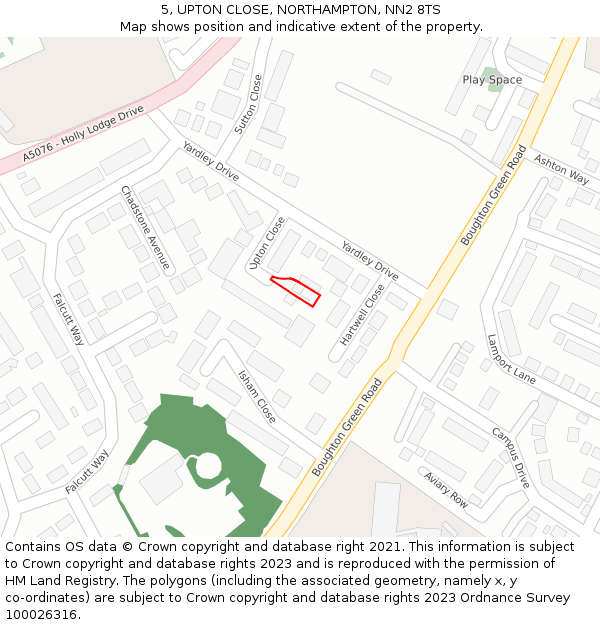 5, UPTON CLOSE, NORTHAMPTON, NN2 8TS: Location map and indicative extent of plot