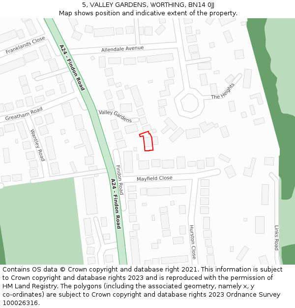 5, VALLEY GARDENS, WORTHING, BN14 0JJ: Location map and indicative extent of plot