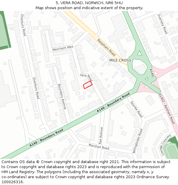 5, VERA ROAD, NORWICH, NR6 5HU: Location map and indicative extent of plot