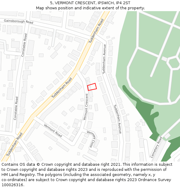 5, VERMONT CRESCENT, IPSWICH, IP4 2ST: Location map and indicative extent of plot