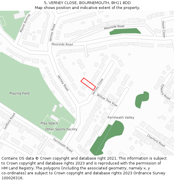 5, VERNEY CLOSE, BOURNEMOUTH, BH11 8DD: Location map and indicative extent of plot