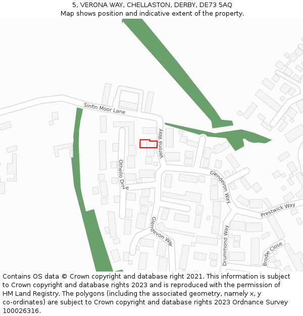 5, VERONA WAY, CHELLASTON, DERBY, DE73 5AQ: Location map and indicative extent of plot