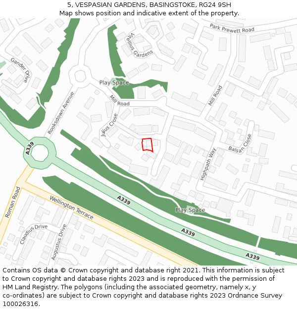 5, VESPASIAN GARDENS, BASINGSTOKE, RG24 9SH: Location map and indicative extent of plot
