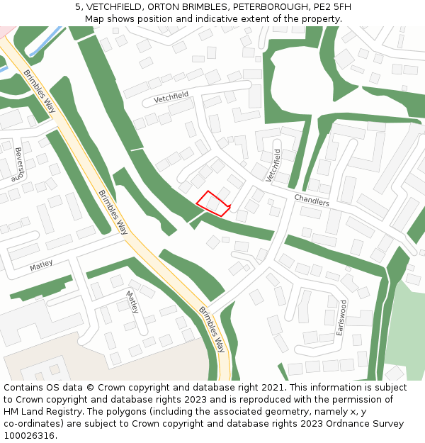 5, VETCHFIELD, ORTON BRIMBLES, PETERBOROUGH, PE2 5FH: Location map and indicative extent of plot