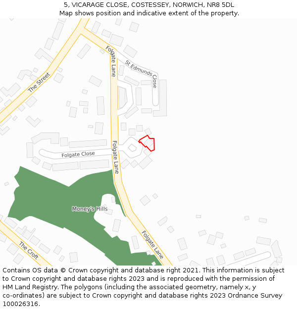 5, VICARAGE CLOSE, COSTESSEY, NORWICH, NR8 5DL: Location map and indicative extent of plot