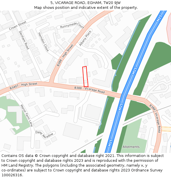 5, VICARAGE ROAD, EGHAM, TW20 9JW: Location map and indicative extent of plot