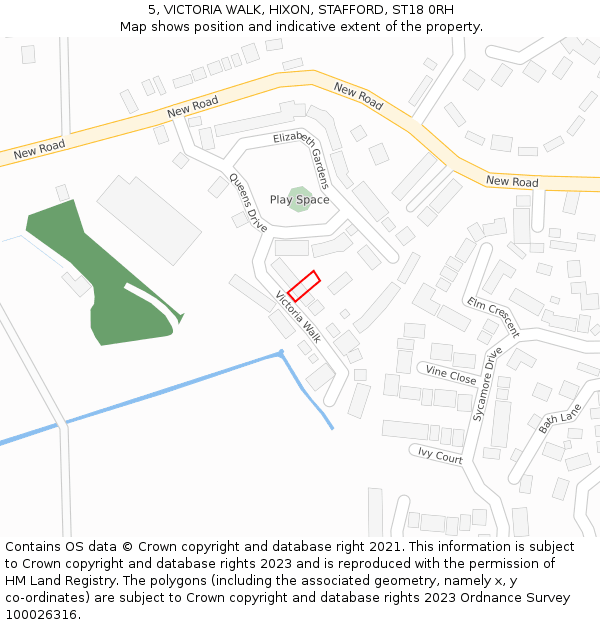 5, VICTORIA WALK, HIXON, STAFFORD, ST18 0RH: Location map and indicative extent of plot