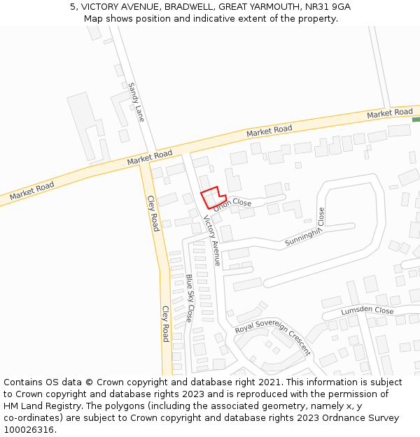 5, VICTORY AVENUE, BRADWELL, GREAT YARMOUTH, NR31 9GA: Location map and indicative extent of plot