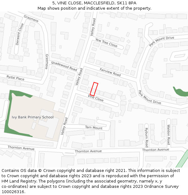 5, VINE CLOSE, MACCLESFIELD, SK11 8PA: Location map and indicative extent of plot