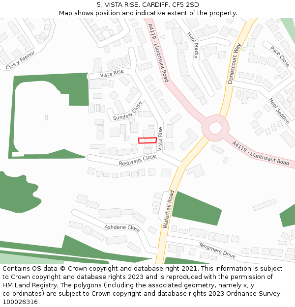 5, VISTA RISE, CARDIFF, CF5 2SD: Location map and indicative extent of plot
