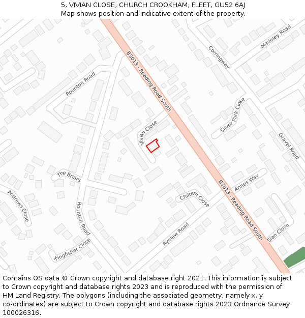 5, VIVIAN CLOSE, CHURCH CROOKHAM, FLEET, GU52 6AJ: Location map and indicative extent of plot