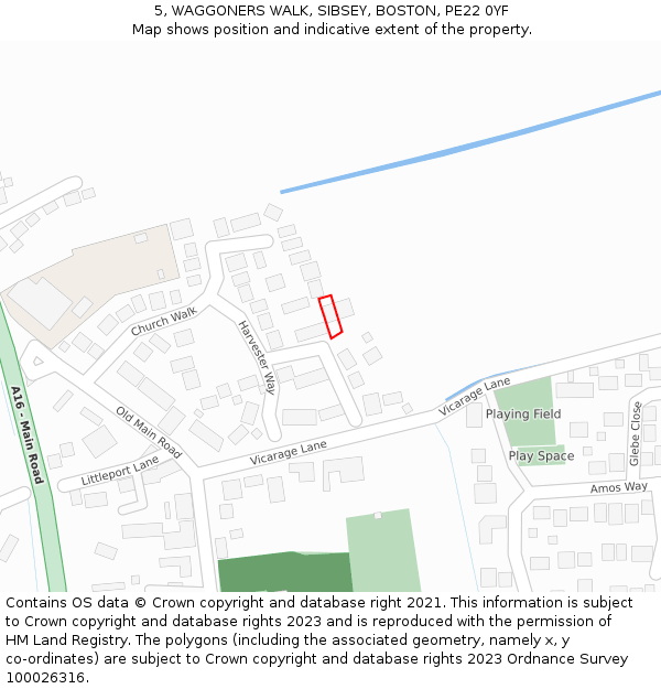 5, WAGGONERS WALK, SIBSEY, BOSTON, PE22 0YF: Location map and indicative extent of plot