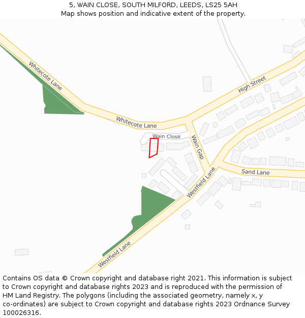 5, WAIN CLOSE, SOUTH MILFORD, LEEDS, LS25 5AH: Location map and indicative extent of plot