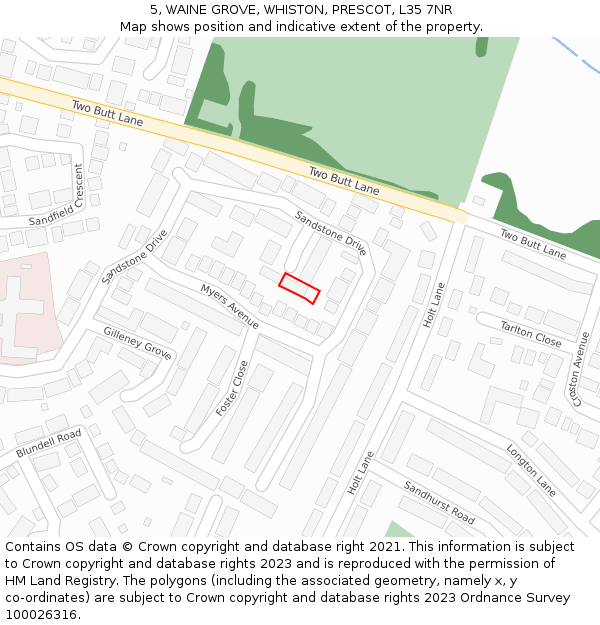 5, WAINE GROVE, WHISTON, PRESCOT, L35 7NR: Location map and indicative extent of plot