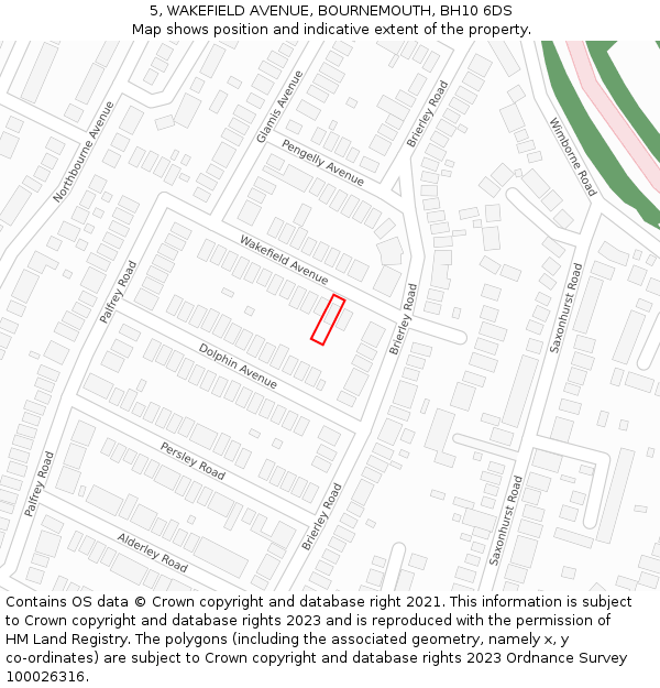 5, WAKEFIELD AVENUE, BOURNEMOUTH, BH10 6DS: Location map and indicative extent of plot