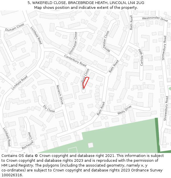 5, WAKEFIELD CLOSE, BRACEBRIDGE HEATH, LINCOLN, LN4 2UG: Location map and indicative extent of plot