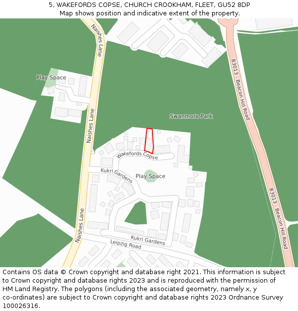 5, WAKEFORDS COPSE, CHURCH CROOKHAM, FLEET, GU52 8DP: Location map and indicative extent of plot