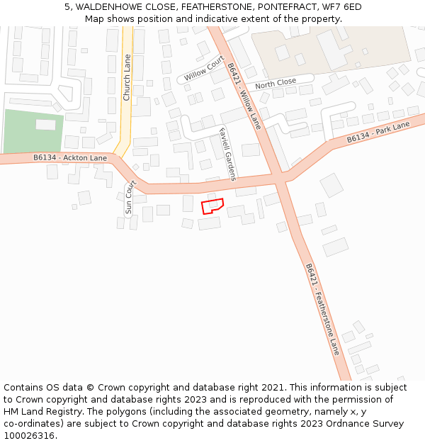 5, WALDENHOWE CLOSE, FEATHERSTONE, PONTEFRACT, WF7 6ED: Location map and indicative extent of plot