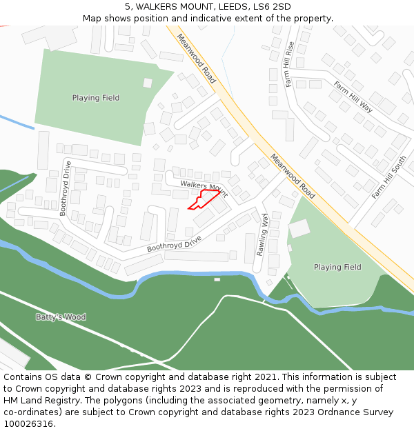 5, WALKERS MOUNT, LEEDS, LS6 2SD: Location map and indicative extent of plot