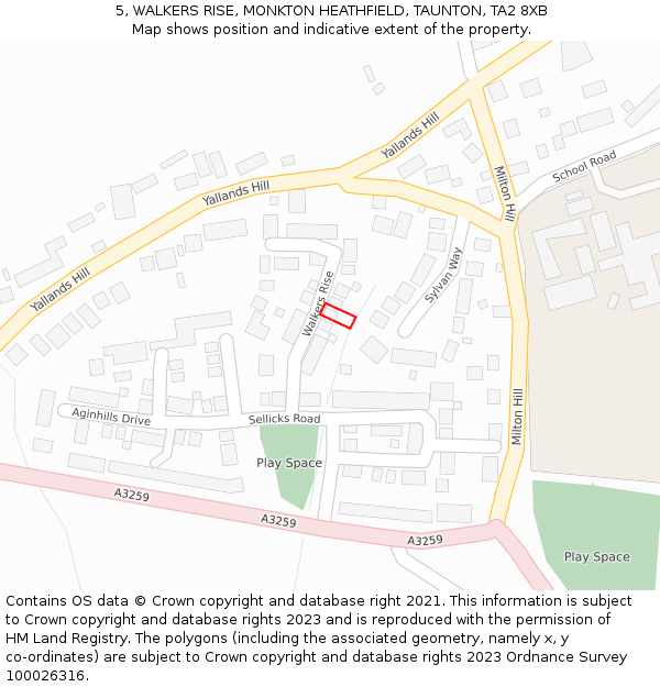 5, WALKERS RISE, MONKTON HEATHFIELD, TAUNTON, TA2 8XB: Location map and indicative extent of plot