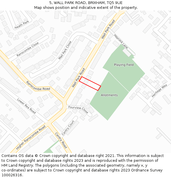 5, WALL PARK ROAD, BRIXHAM, TQ5 9UE: Location map and indicative extent of plot