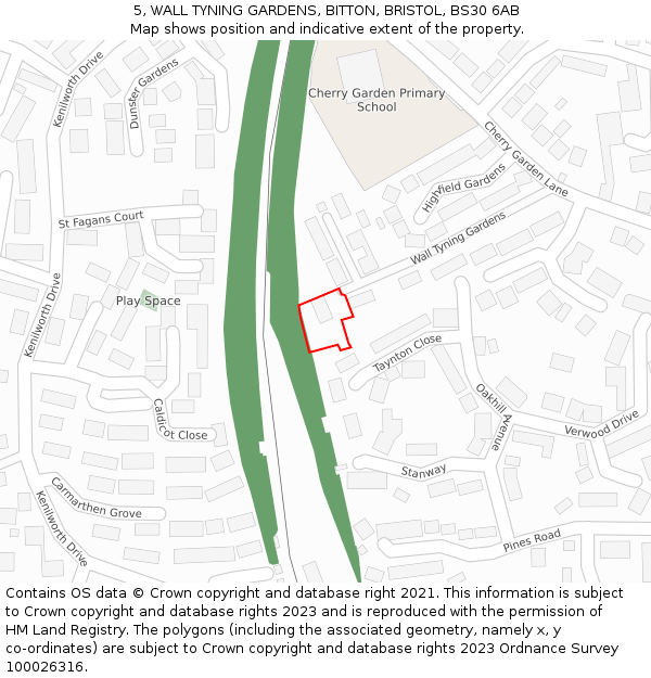 5, WALL TYNING GARDENS, BITTON, BRISTOL, BS30 6AB: Location map and indicative extent of plot