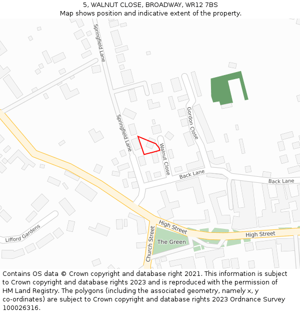 5, WALNUT CLOSE, BROADWAY, WR12 7BS: Location map and indicative extent of plot
