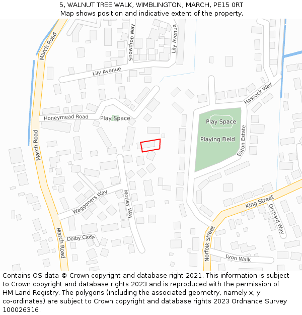 5, WALNUT TREE WALK, WIMBLINGTON, MARCH, PE15 0RT: Location map and indicative extent of plot