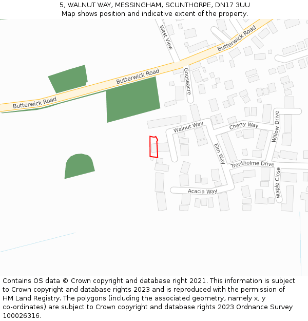 5, WALNUT WAY, MESSINGHAM, SCUNTHORPE, DN17 3UU: Location map and indicative extent of plot