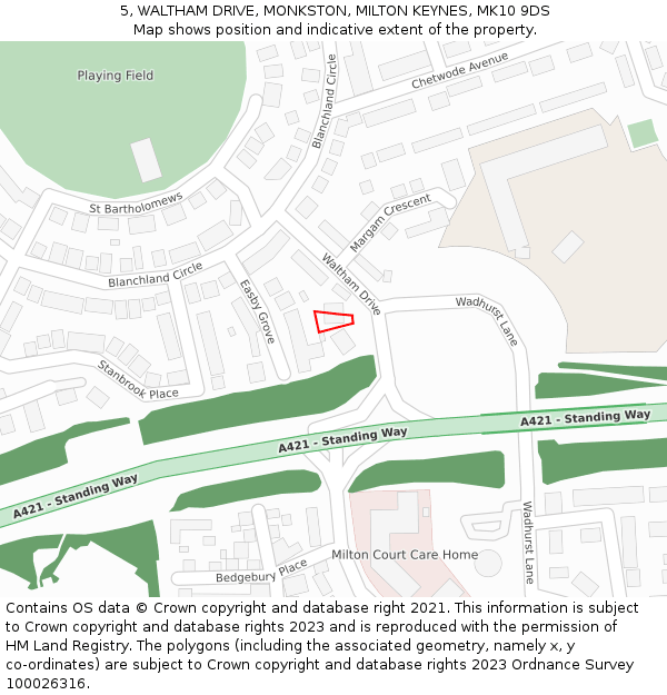 5, WALTHAM DRIVE, MONKSTON, MILTON KEYNES, MK10 9DS: Location map and indicative extent of plot