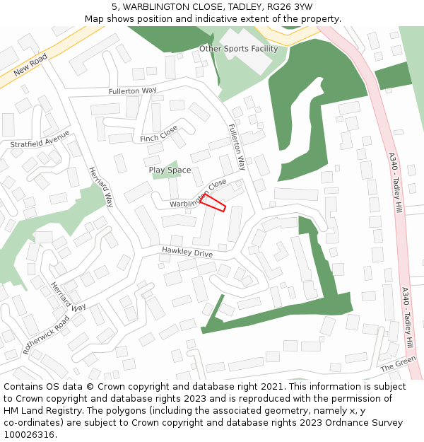 5, WARBLINGTON CLOSE, TADLEY, RG26 3YW: Location map and indicative extent of plot