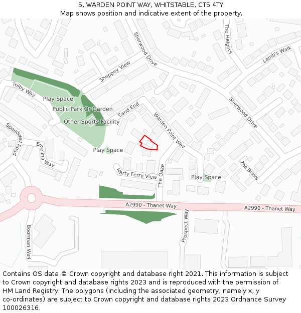 5, WARDEN POINT WAY, WHITSTABLE, CT5 4TY: Location map and indicative extent of plot