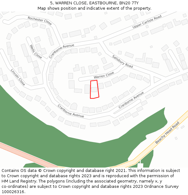 5, WARREN CLOSE, EASTBOURNE, BN20 7TY: Location map and indicative extent of plot