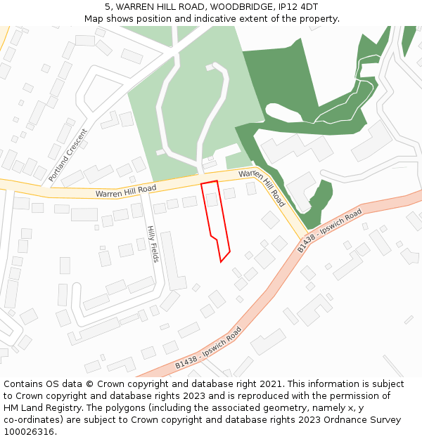 5, WARREN HILL ROAD, WOODBRIDGE, IP12 4DT: Location map and indicative extent of plot