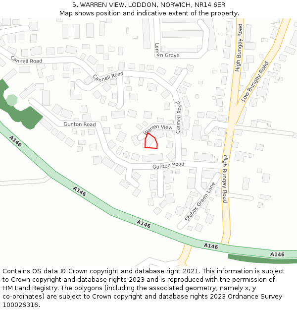 5, WARREN VIEW, LODDON, NORWICH, NR14 6ER: Location map and indicative extent of plot