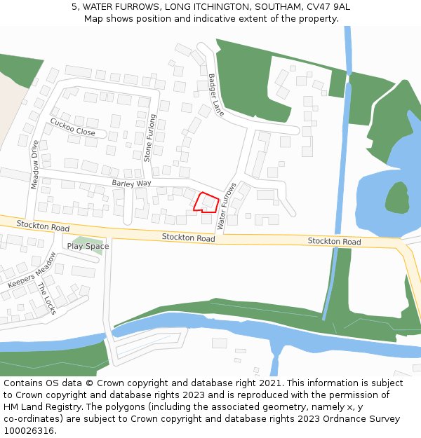 5, WATER FURROWS, LONG ITCHINGTON, SOUTHAM, CV47 9AL: Location map and indicative extent of plot