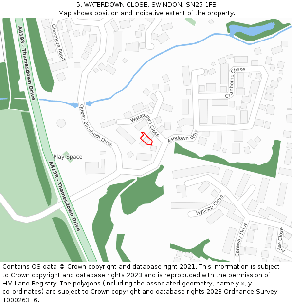 5, WATERDOWN CLOSE, SWINDON, SN25 1FB: Location map and indicative extent of plot
