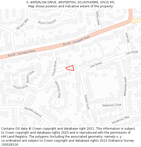 5, WATERLOW DRIVE, WINTERTON, SCUNTHORPE, DN15 9TL: Location map and indicative extent of plot